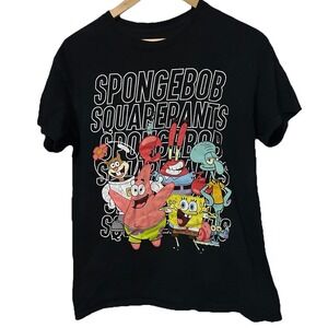 Spongebob Squarepants, Sandy Cheeks, Mr Krabs, Plankton Men's M Black T-Shirt